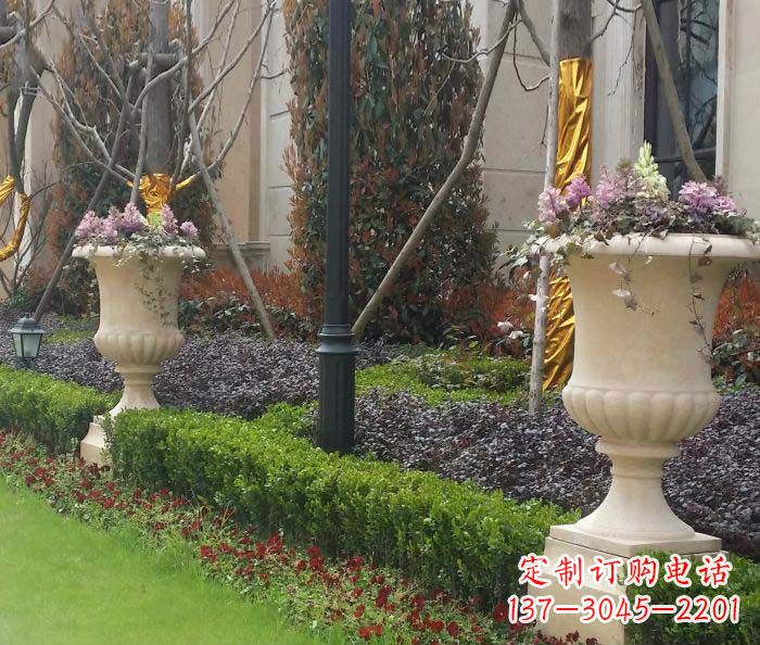 东莞小区景观汉白玉花盆石雕
