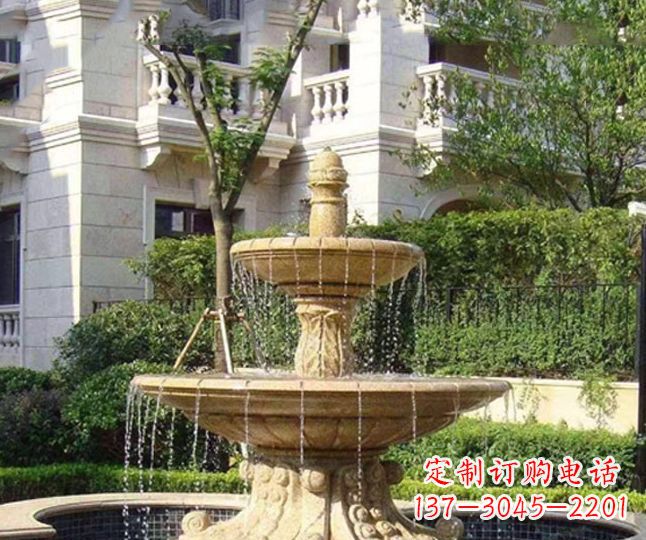东莞小区景观晚霞红多层喷泉石雕 (4)