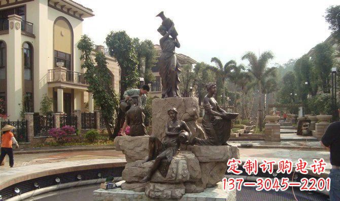 东莞小区西方美女喷泉人物铜雕