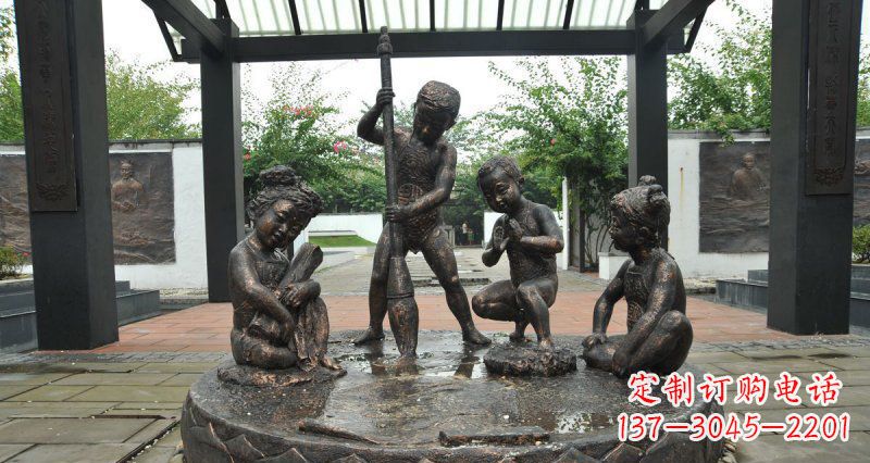 东莞写毛笔字的小孩小品铜雕