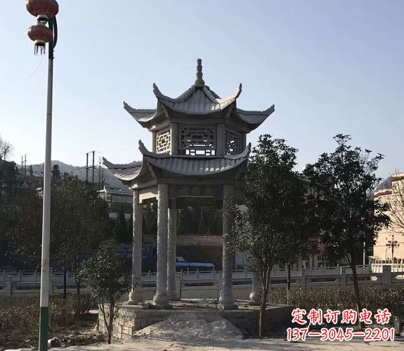 东莞园林仿古双层石凉亭景观石雕 (4)