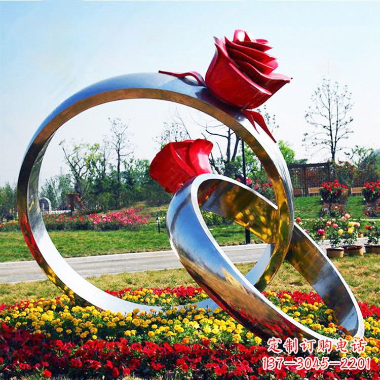 东莞园林花丛不锈钢玫瑰花戒指雕塑