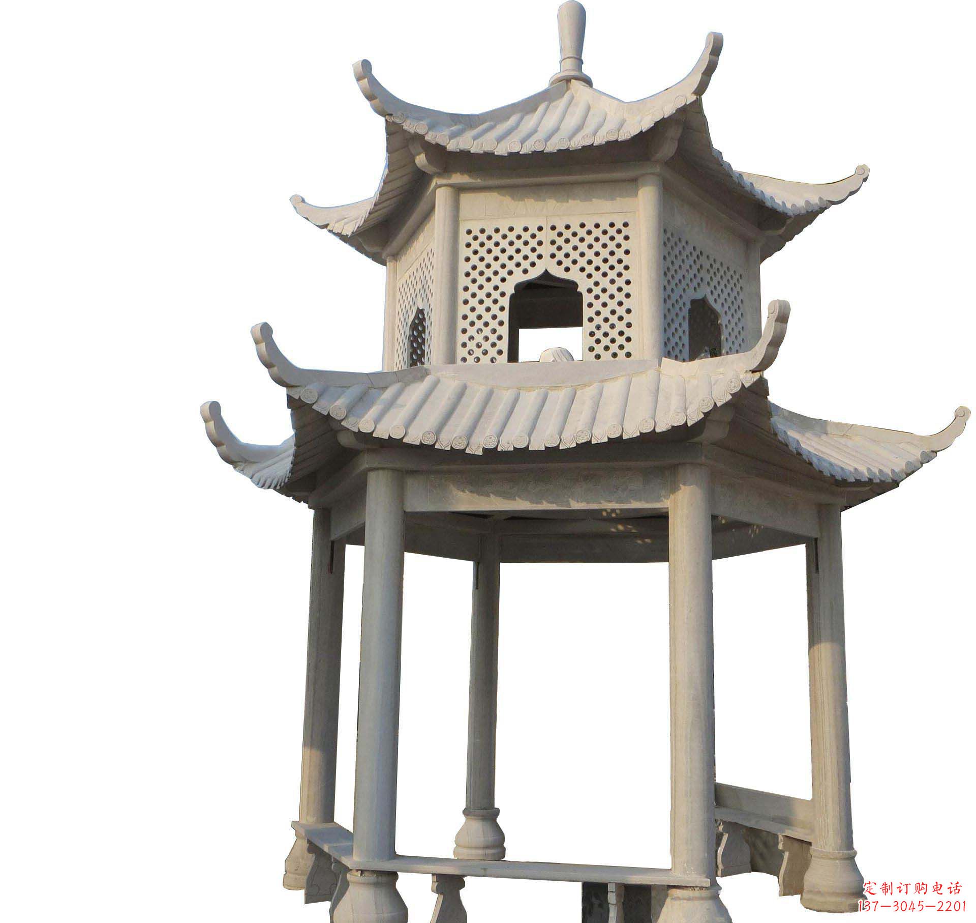 东莞园林景观大理石六角石雕双层凉亭