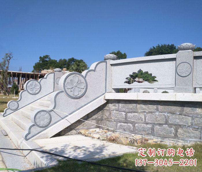 东莞园林景观大理石镂空莲花石栏板 (2)