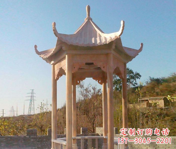东莞园林景观晚霞红单层石雕凉亭