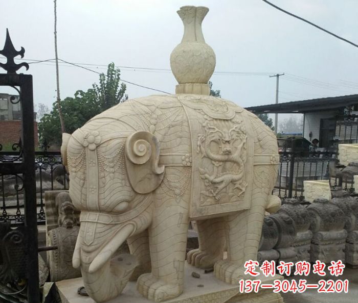 东莞园林景观驮瓶大象石雕