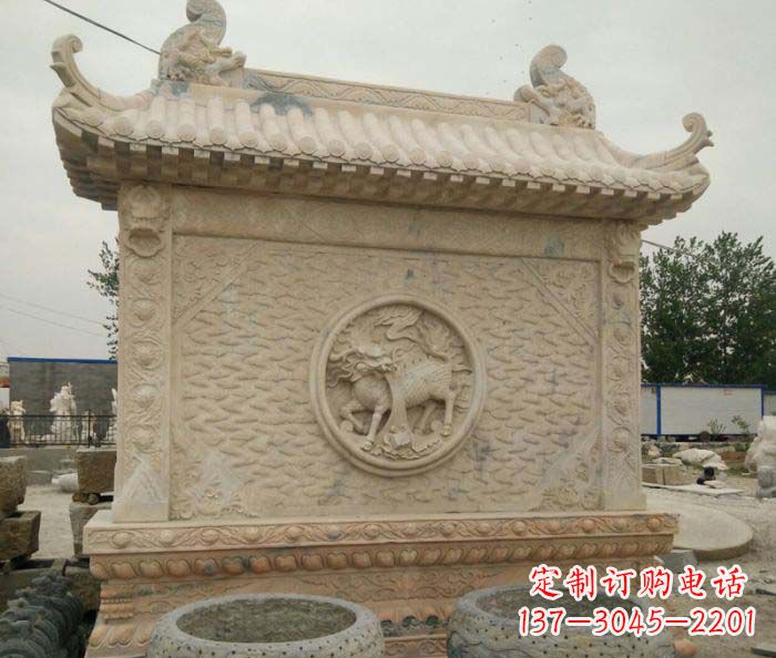 东莞园林景观晚霞红石雕影壁