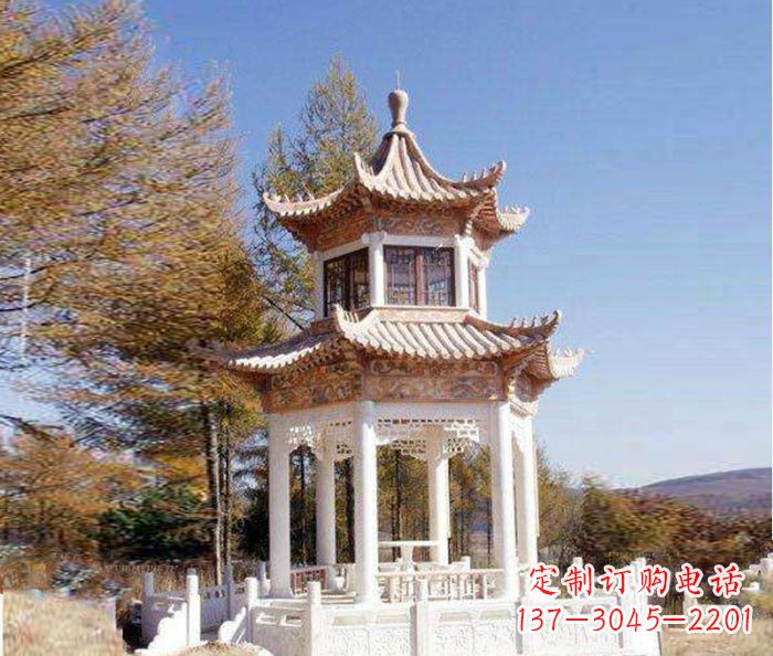 东莞园林景观晚霞红双层石雕凉亭 (3)