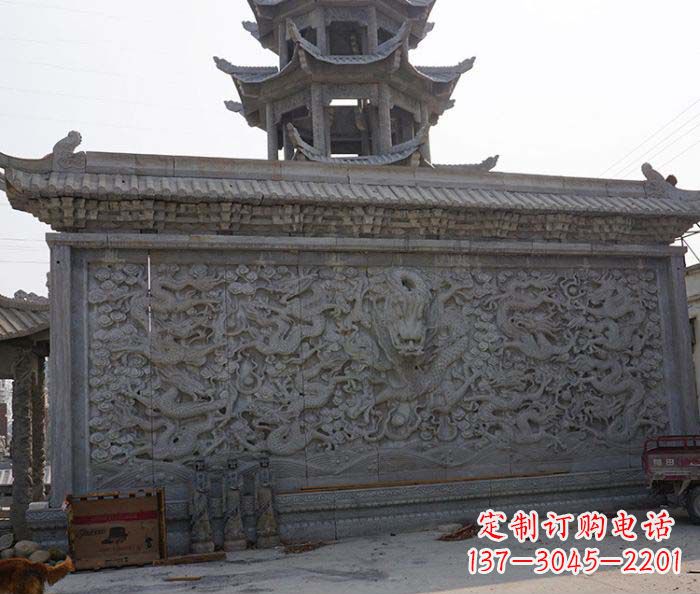 东莞园林九龙壁石雕影壁