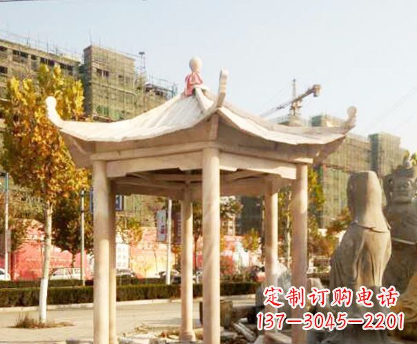 东莞园林晚霞红单层凉亭景观石雕