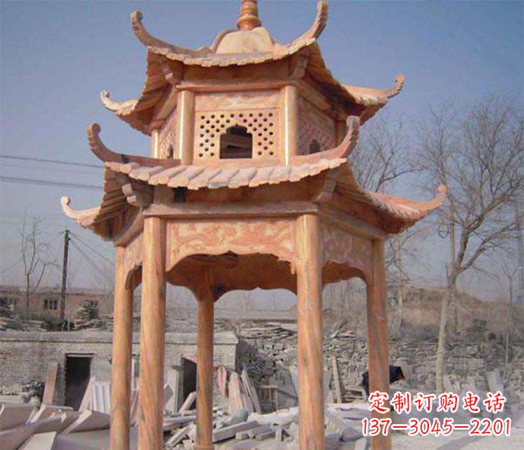 东莞园林晚霞红石凉亭景观石雕