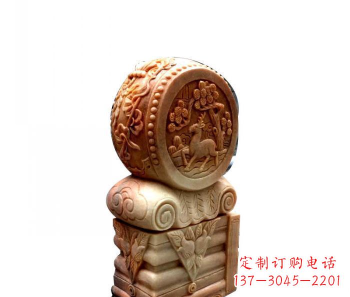 东莞招财石门墩晚霞红抱鼓石